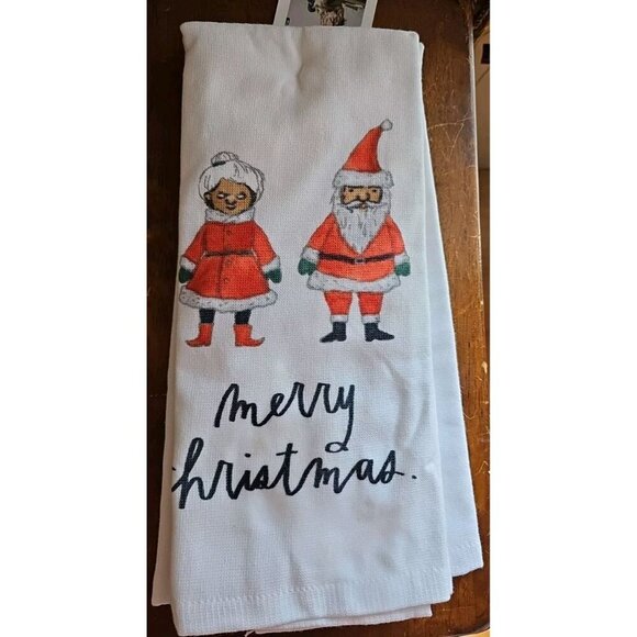 Rae Dunn Merry Christmas Mr & Mrs Claus Kitchen Towels Set of 2 Cotton - Picture 3 of 5